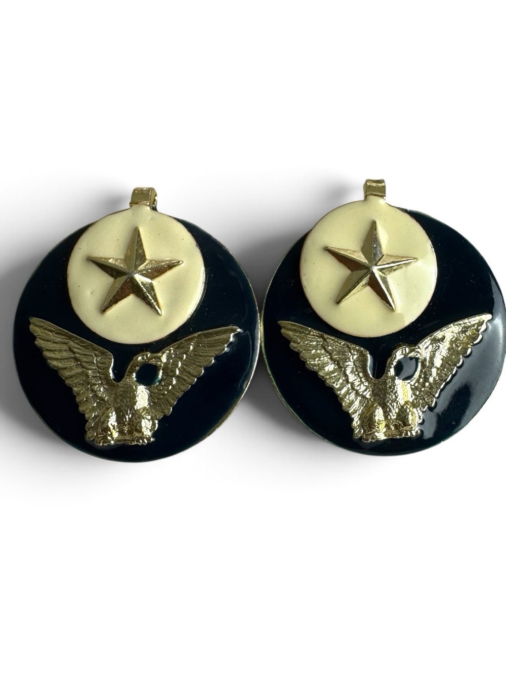Vintage Signed DON LIN Patriotic Eagle & Star Enamel Statement Earrings 80s 90s